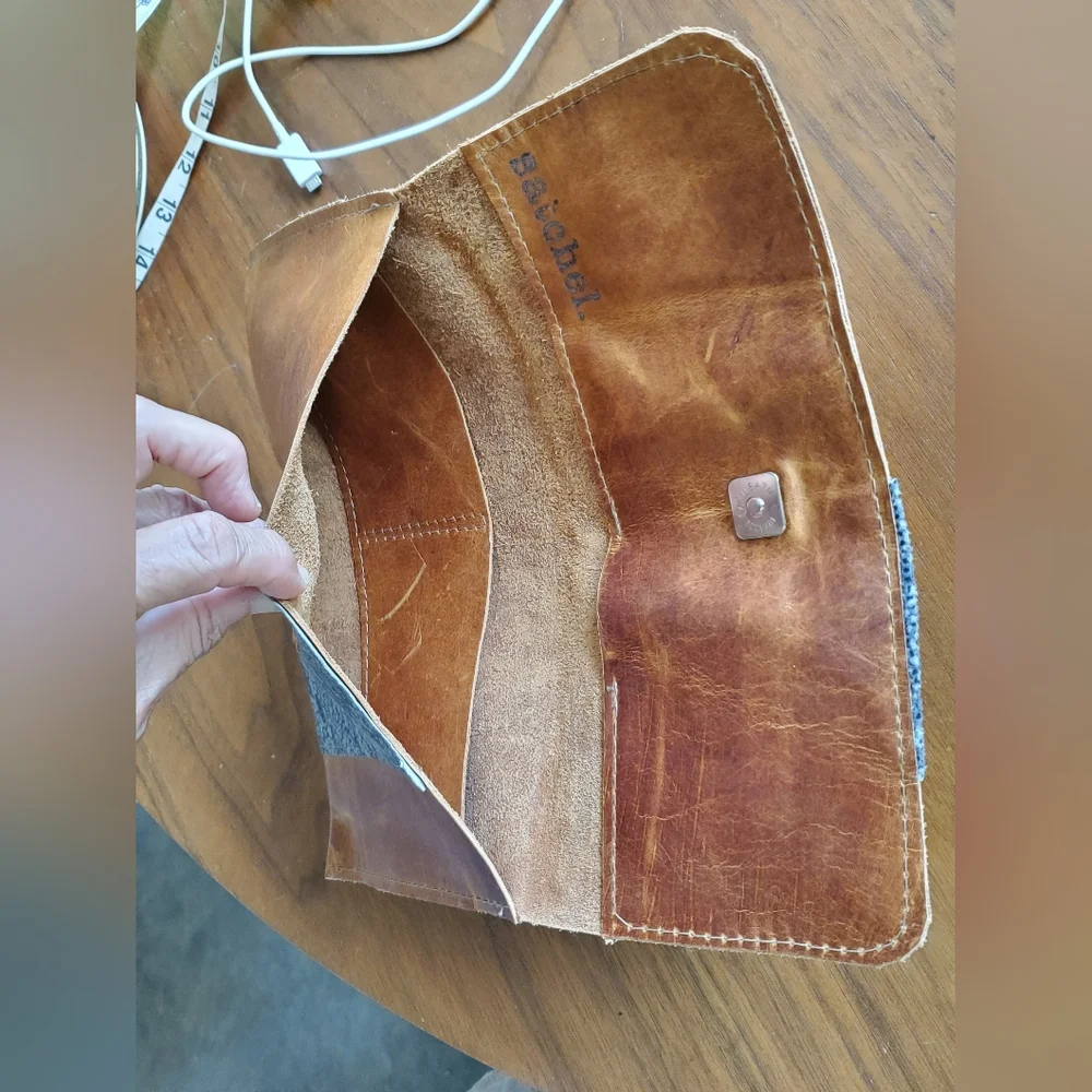 Custom Hand Made Satchel Savannah GA Leather Clutch Wallet with Blue Bow Accent